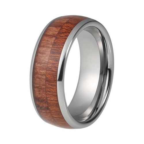 Wedding Band Ring Tungsten Carbide Ring Real Koa Wood Inlay Domed High Polished Comfort Fit 6mm 8mm