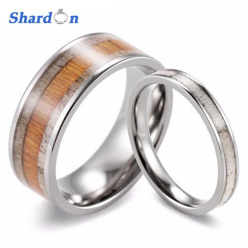 SHARDON 2017 new Couples Wild Antler Wedding Band Set Koa Wood & Wild Antler Titanium Rings(2pcs) Fashion lovers rings Jewelry