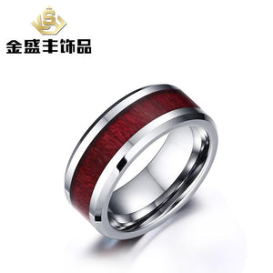 men's retro 8mm wood stickers tungsten steel ring popular tide male ring custom jewelry Wholesale TCR-018