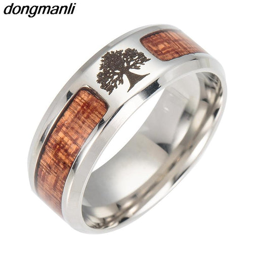 P1034 Dongmanli Nordic Vikings Runes Amulet Tree of Life Yggdrasil Stainless steel jewelry mosaic wood Semi-circle Ring