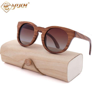 YUW's Classic Wooden Frame Sunglass Women Brand Designer Polarized Sun Glasses Spring Metal Hinges #9104