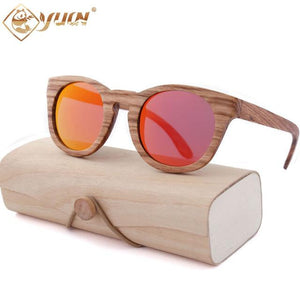 YUW's Classic Wooden Frame Sunglass Women Brand Designer Polarized Sun Glasses Spring Metal Hinges #9104