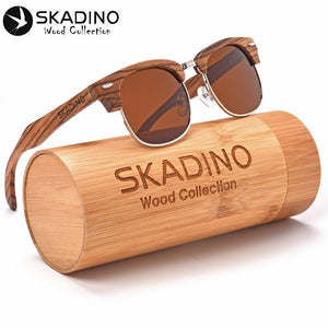SKADINO UV400 Polarized Zebra Full Wood Sunglasses Fashion Sun Glasses for Women Men Coated Blue Brown Lens Handmade Cool Brand