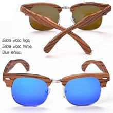 SKADINO UV400 Polarized Zebra Full Wood Sunglasses Fashion Sun Glasses for Women Men Coated Blue Brown Lens Handmade Cool Brand