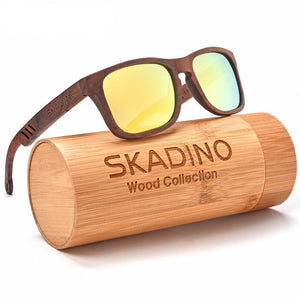 SKADINO UV400 Polarized Walnut Full Wood Sunglasses Fashion Sun Glasses for Women Men Coated Yellow Gray Lens Cool Handmade Bran
