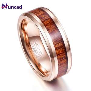 New Arrival Rose Gold Wood Grain 8mm Width Men Rings Tungsten Carbide Anillos para hombres Fashion Jewelry