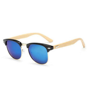 New Fashion Casual Retro Wood Bamboo Sunglasses Men Women Brand Designer club Gold Mirror oculos de sol Half moon glasses 1505