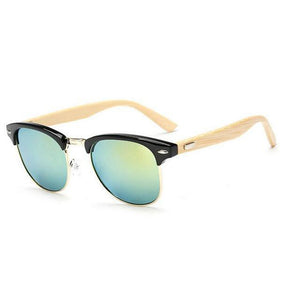 New Fashion Casual Retro Wood Bamboo Sunglasses Men Women Brand Designer club Gold Mirror oculos de sol Half moon glasses 1505